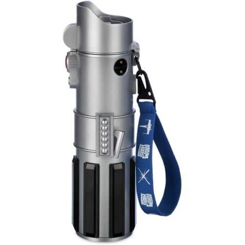 Disney Store Official Star Wars Lightsaber Water Bottle with Sound & Light Effects, Translucent Blue Sleeve, Red Button Pop Top, Silicone Flange, Wrist Strap, Hand Wash - Holds 12.7 oz - Light Side