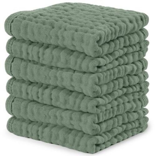 Comfy Cubs Muslin Baby Washcloths 6 Pack - Soft Large 10"x10" 6-Layer Absorbent Cotton - Fern
