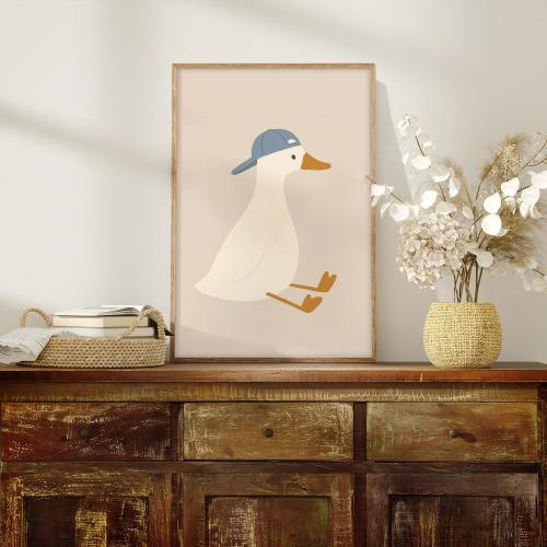 Silly Goose Wall Art Print, Cute Goose Poster, Sports Nursery Decor, Baseball Hat Toddler Boy Art, Farm Animal, Digital Download, PNG, SVG