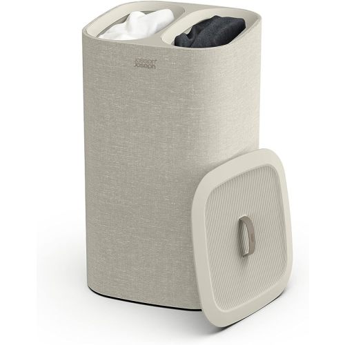 Joseph Joseph Tota 60-liter Laundry Hamper Separation Basket with lid, 2 Removable Washing Bags with Handles- Ecru