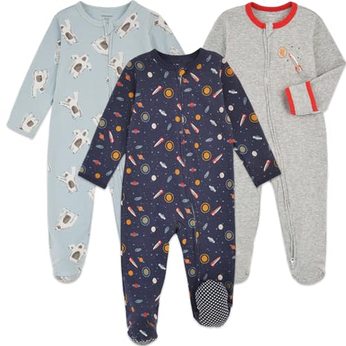 Aablexema Baby Footie Pajama with Mitten Cuffs, Double Zipper Infant Cotton clothes Sleeper Pjs, Footed Sleep Play