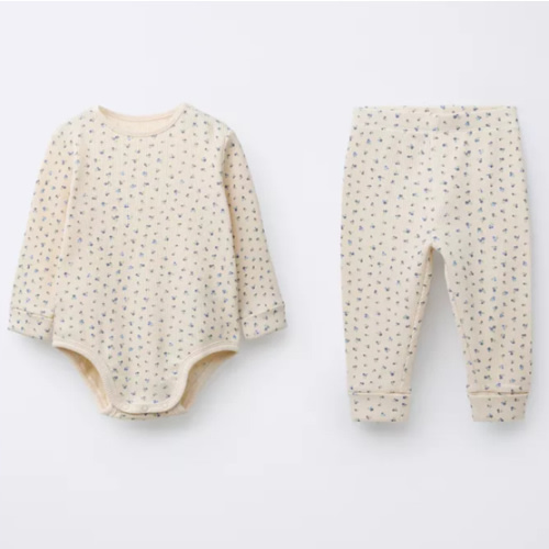 FLORAL WAFFLE BODYSUIT AND LEGGINGS SET - Blue | ZARA United States