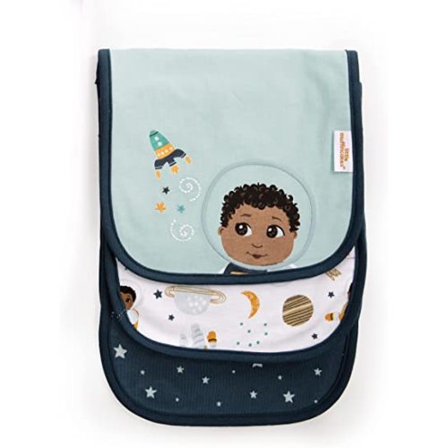 Burp Cloths 3 Pack Soft Knitted Jersey, Astronaut Space Theme (Ashton) Newborn & up, Blue