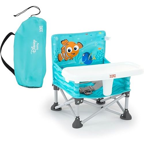 Bright Starts Disney Finding Nemo Pop 'N Sit Portable Booster, Indoor/Outdoor Use, Floor Seat with Feeding Tray, 6 Mos - 3 Yrs
