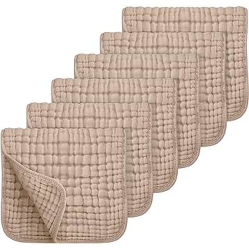 Looxii Muslin Burp Cloths 100% Cotton Muslin Cloths Large 20''x10'' Extra Soft and Absorbent 6 Pack Baby Burping Cloth for Boys and Girls (Brown)