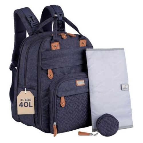 BabbleRoo Diaper Bag Backpack Stylish Hands-Free Baby Bag with Changing Pad, Stroller Straps & Water-Resistant