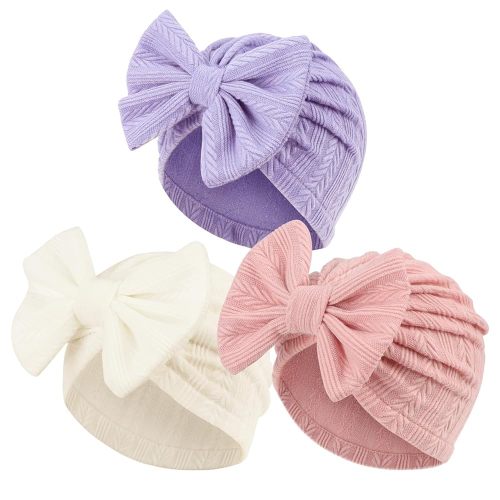 Newborn Baby Girl Hats with Bow Toddler Infant Beanie Cap Newborn Hospital Hats for Baby Girl Kid 0-12 Months