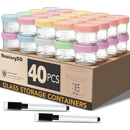 40 Pack Glass Baby Food Storage Containers, 4 oz Leakproof Baby Food Jars with Lids, Small Glass Food Containers for Infant Baby Food, Freezer & Microwave Safe, BPA Free