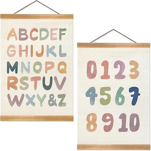 Alphabet Numbers Poster Set of 2, Alphabet Numbers Wall Art Poster, ABC Banner Poster, Numbers Banner Wall Hanging Decor for Toddler Room Playroom Nursery Wall Classroom Decor (12x16inch 123)
