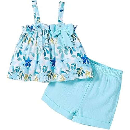 Infant Baby Girl Clothe Toddler Outfit Tank Tops Ruffle Sleeveless Shirt Linen Shorts Cute Two Piece Outfit Summer