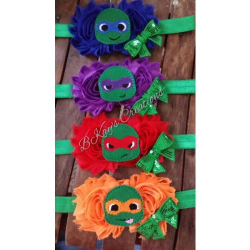 Teenage Mutant Ninja Turtle Chiffon Flower Headband, Shabby Flower, Donatello, Raphael, Michelangelo, Leonardo