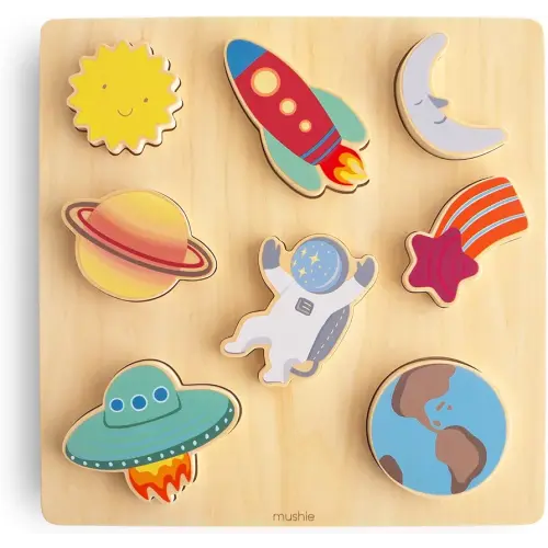 mushie Wooden Space Puzzle | for Kids 3 Years+ | Preschool Educational & Toddler Montessori Toys (6 pcs)