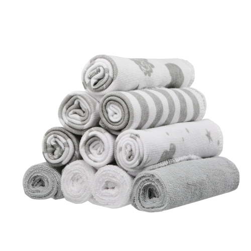 Spasilk Baby Washcloth Wipes Set for Infant Boys and Girls, Terry Bath Scrub, Pack of 10, Gray Celestial