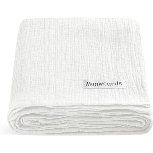 meowcards Muslin Swaddle Blankets for Baby, Unisex Baby Boys Girls Essentials, Large 47 x 47 inches, Boho Style Receiving Blankets Newborn Registry Must Haves, Perfect (White, Simple)