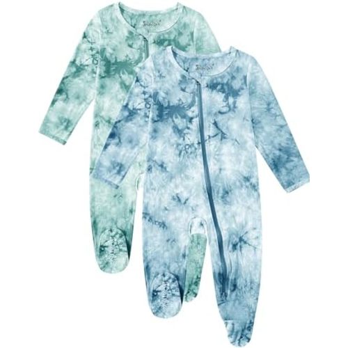 Jimonda Baby Girls Boys Footed Pajamas,Rayon From Bamboo,2 Way Zipper Long Sleeve Soft Sleeper Pjs,Infant Tie-dye Romper