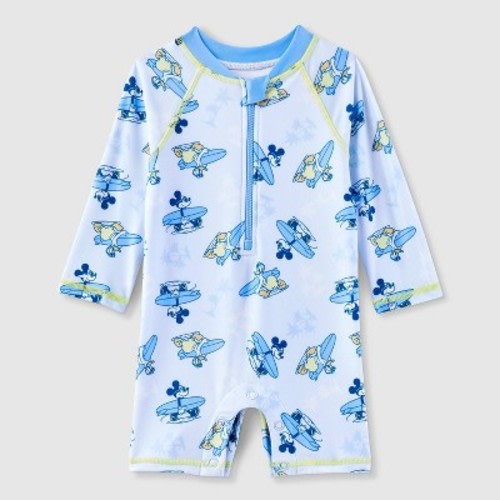 Baby Boys' Disney Mickey Mouse One Piece Rash Guard - Blue 3M