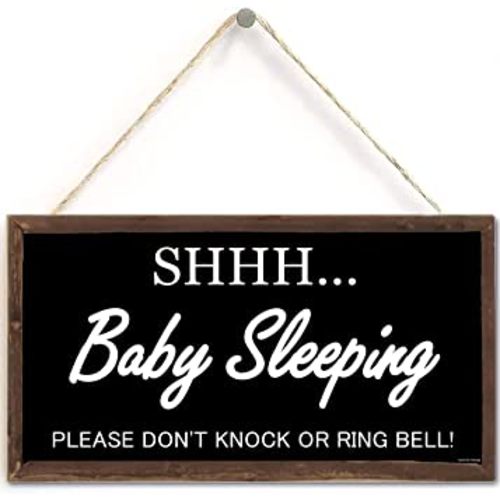 Baby Sleeping Sign for Front Door Decorations Hanging - Do Not Knock or Ring Doorbell - No Soliciting Please Don't Disturb,Decorative Wood Sign,Home Decor (US-G013)