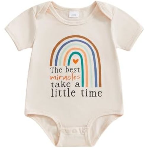 Omkzanbi Baby Girl Boy Retro Bodysuit Rainbow Romper Gender Neutral Newborn Spring Summer Baby Shower Outfit Announcement