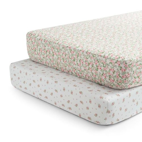 Delta Children Fitted Crib Sheets for Girls and Boys - Crib Sheet for Standard Crib and Toddler Mattresses - 28x52 Inch (Pack of 2), Pink Floral