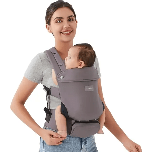 Baby Carrier Newborn - Ergonomic, Cozy and Lightweight Infant Carrier for 7-24lbs, Adjustable Neck Support, Ideal for Hands-Free Parenting, 100% Cotton, Purplish Grey