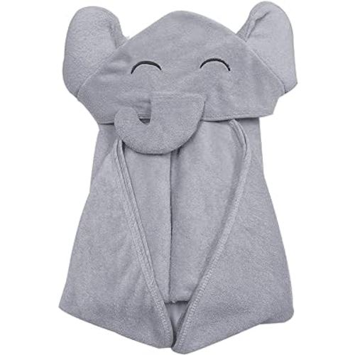 Premium Baby Bath Towel – Viscose Derived from Bamboo, Baby Hooded Towels - Newborn Essential Cute Grey Little Elephant -Perfect Baby Registry Gifts for Boy Girl - 37.5 × 37.5 ''