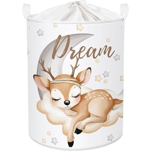Sleeping Animals Baby Laundry Hamper Collapsible Clothes Kids Storage Basket Large Boys Girls Gift Toy Box Bin for Nursery, Deer, 63L