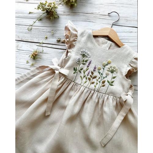 Wildflower Garden Dress for Girls, Handmade Embroidery Dress, Boho Girl Summer Dress, Embroidered Linen Dress, First Birthday Girl Dress