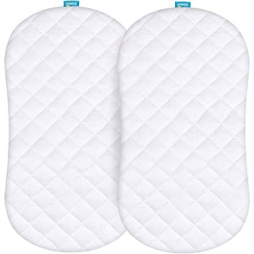 Bassinet Mattress Pad Cover Compatible with Halo BassiNest Swivel Sleeper, 2 Pack, Waterproof Quilted Ultra Soft Viscose Made from Bamboo Terry Surface, Breathable and Easy Care
