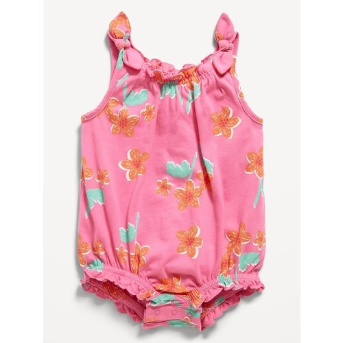 Printed Sleeveless Tie-Shoulder One-Piece Romper for Baby