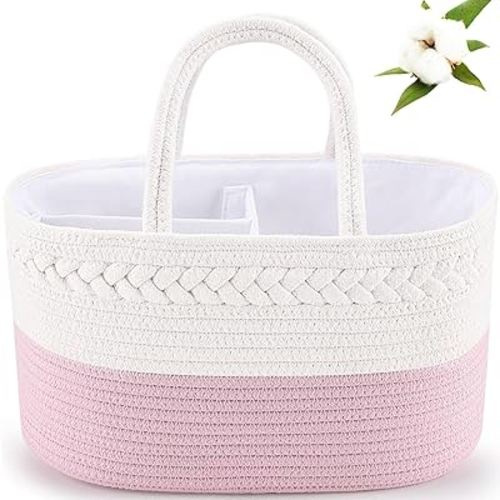 ABenkle Baby Diaper Caddy, Nursery Storage Bin and Car Organizer for Diapers Wipes, Cotton Rope Basket Changing Table Caddy