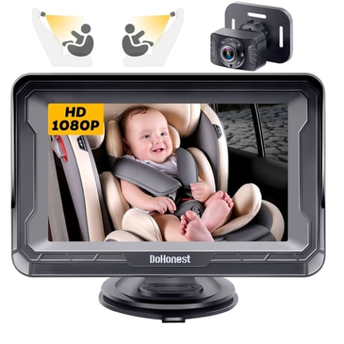 DoHonest Baby Car Camera HD 1080P - Rear-Facing Car Baby Monitor with Night Vision, Adjustable View Angle, Easy Setup, Anti-Glare Display, Safety for Kids & Infants