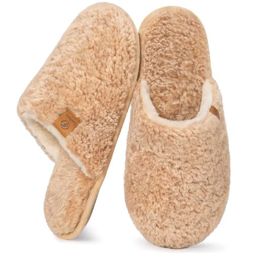 EverFoams Women's Fuzzy Slip-on Slippers Warm Cozy Soft Lightweight Memory Foam Indoor House Shoes
