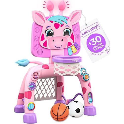 Move2Play, Giraffe Basketball Hoop & Soccer Goal Activity Center | 30+ Sounds & Lights | 1, 2, 3+ Year Old Gift & Birthday Present | 6, 12, 18, 24+ Month Toy For Baby, Toddler, Boys, & Girls