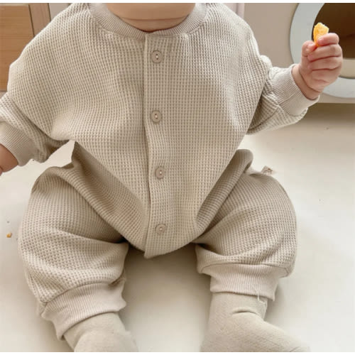 Baby Neutral Solid Color Casual Romper