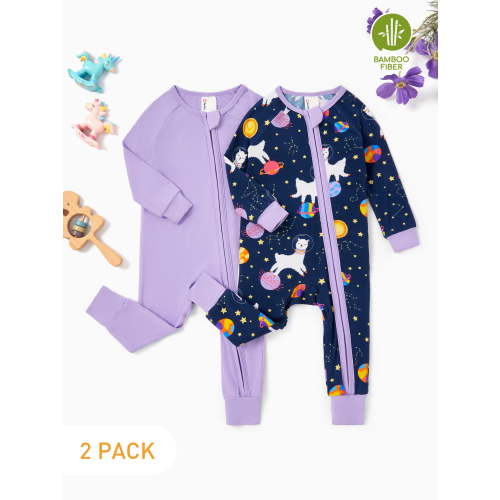 PatPat Baby Girl Clothes Baby Pajamas Viscose from Bamboo Footless Zip Bodysuits Baby Sleep N Play Pajamas for Boys and Girls 2Pack,0-3 Months
