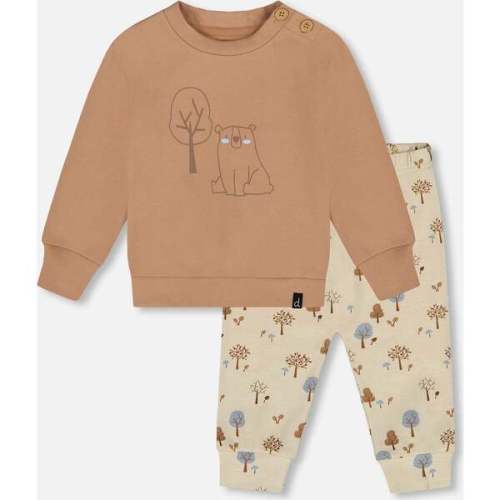 6 Mo, Organic Cotton Pant and Top Set, Beige Tree Print