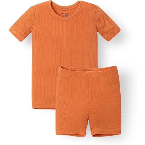 AVAUMA Toddler Short Pajamas Set 6M-10 Years Baby Boys Girls Kids Snug fit Ribbed Sleepwear pjs for Daily Life Style - S-orange - 6-12 Months