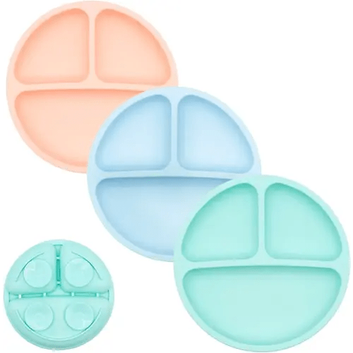 WeeSprout Suction Plates for Babies & Toddlers - 100% Silicone, Dinnerware Stays Put, Divided Design for Picky Eaters, Microwave & Dishwasher Friendly, 3 Pack