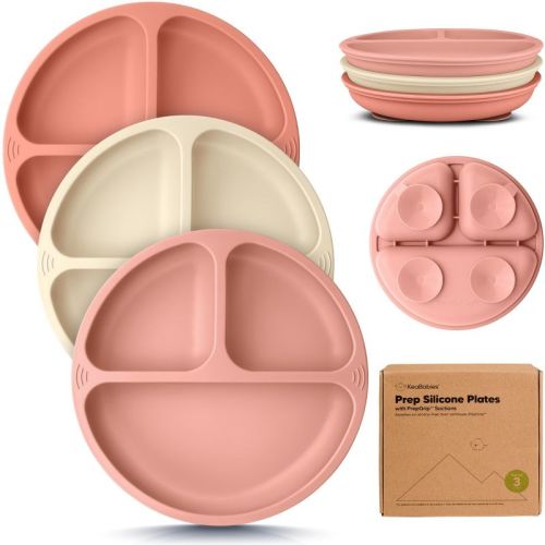 3-Pack Prep Suction Plates for Baby, 100% Silicone Toddler Plates, BPA-Free Divided Baby Plates with Suction
