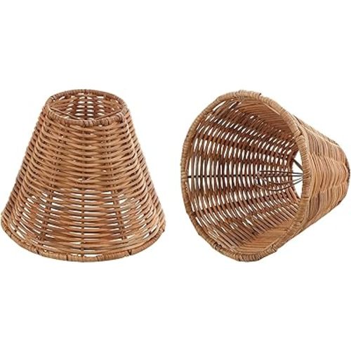Aspen Creative 51003-2, Empire Clip-On Chandelier Lamp Shade, Natural Rattan, 3" Top x 6" Bottom x 5-1/4" Slant Height, Set of 2