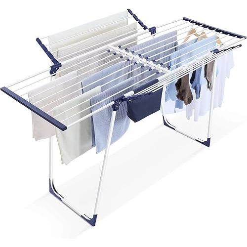 APEXCHASER Clothes Drying Rack, Foldable Gullwing Laundry Rack for Indoor Outdoor, 10pcs Clips with Bag, Collapsible Space-Saving Drying Rack for Clothes Towels Dolls, White