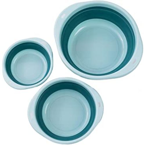 3-Pack Collapsible Wash Basin Set, Baby Kids Wash Basin Dish Tub for Travel Home, 3 Different Sizes Set Space Saving Blue