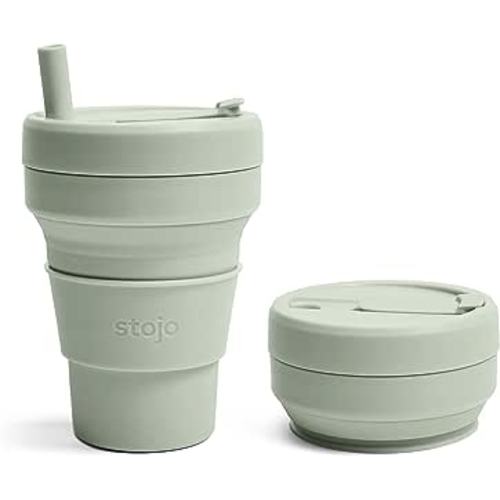 Amazon.com: STOJO Jr Collapsible Travel Cup with Straw for Kids - Sage Green, 8oz / 250ml - Leak-Proof Reusable To-Go Pocket Size Silicone Bottle for Hot & Cold Drinks - Camping & Hiking - Dishwasher Safe : Sports & Outdoors