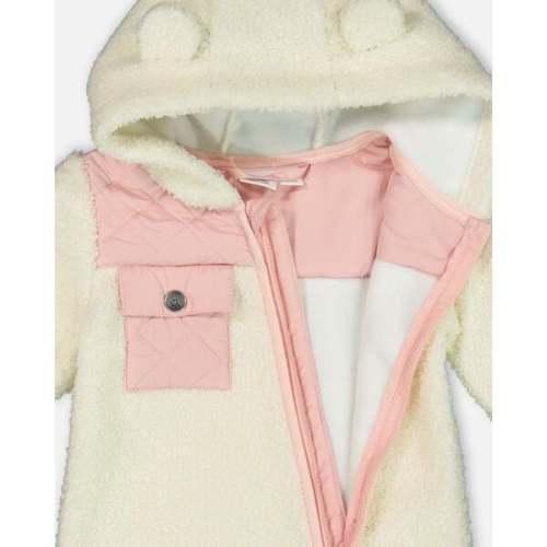 Baby One-Piece Sherpa Mid-Season Outerwear, Off-White And Pale Pink - Deux par Deux | Maisonette