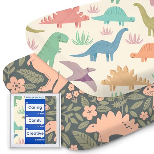 Bassinet Sheets for Baby Boy Girl, TotBasic Buttery Soft Universal Bassinet Fitted Sheet, Compatible with Halo, Mika Micky, Baby Delight, Dream On Me, Maxi COSI & More Bassinet Mattress(PinkDinosaurs)