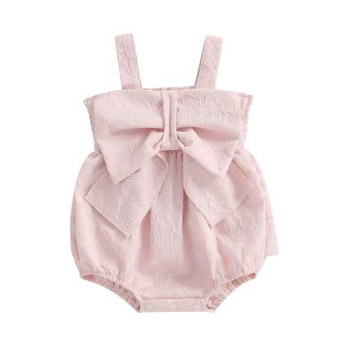Baby Girl Sleeveless Solid Bow Romper – The Trendy Toddlers