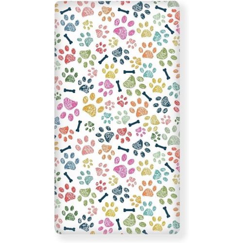 Dog Paw Baby Crib Sheets for Boys Girls Colorful Paws Fitted Crib Sheet for Standard Crib and Toddler Mattress Cute Baby Mattress Sheets Toddler Bed Sheet 52x28x8 in