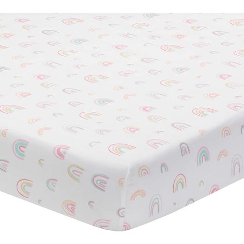 Lambs & Ivy Watercolor Pastel Rainbow 100% Cotton Baby Fitted Crib Sheet