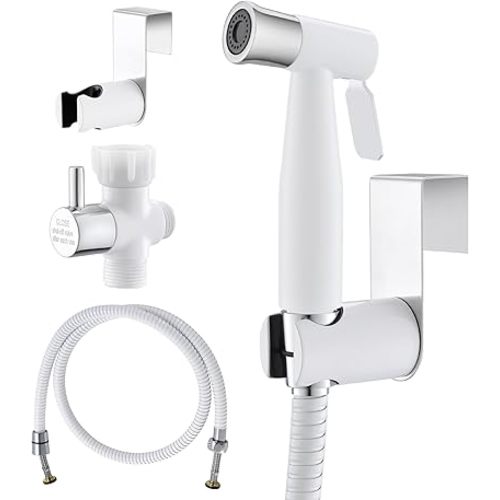 Purrfectzone Bidet Sprayer for Toilet, Bidet Sprayer for Feminine Wash, Premium Stainless Steel Jet Spray for Toilet, Wall-Mounted or Toilet Tank Mounted - White/Chrome