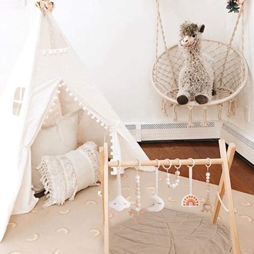 little dove Wooden Baby Gym with Mat 6 Gym Toys Foldable Play Gym Frame Activity Gym Hanging Bar Baby Developmental Toy Montessori - Gym With Mat